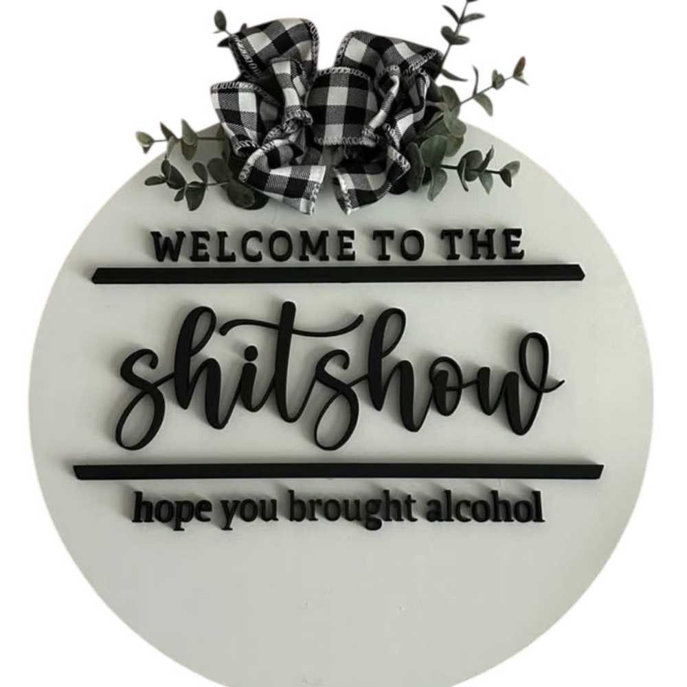 Humorous Party Sign with Black and White Plaid Bow